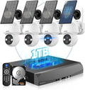 《100% Solar Powered & 2-Way Audio》Outdoor Wireless PTZ Camera System, 4MP Solar Powered Battery Cameras Systems, Home Video Surveillance DVR Kits with PIR Motion Detection