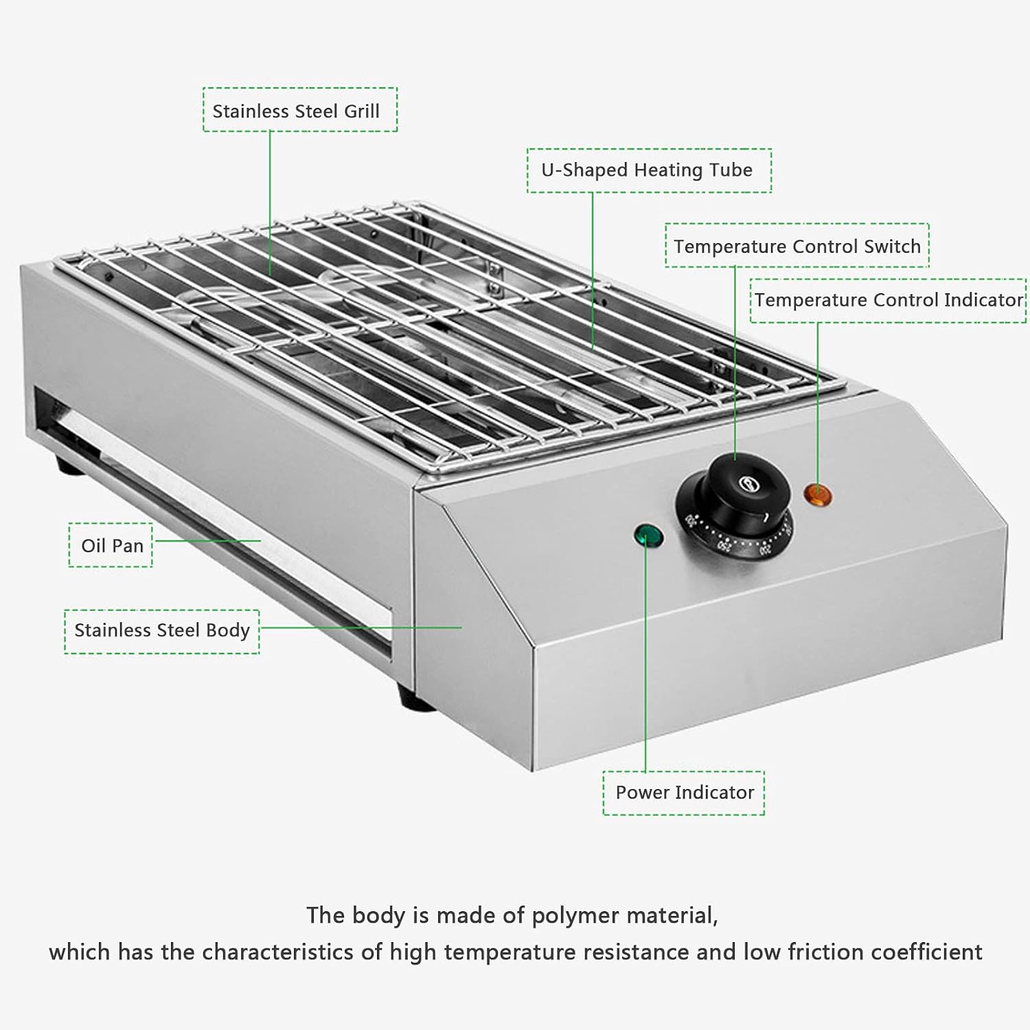 Premium Indoor Smokeless Electric Grill, 2600W Health BBQ Grill with Adjustable Temperature, Grill Surface 425x255 mm, Includes Water Filled Drip Tray to Reduce Smoke and Smell, BBQ Barbecue