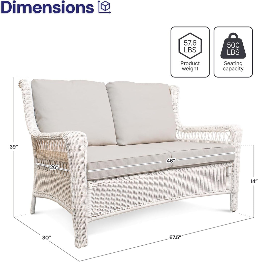Park Meadow Outdoor Wicker Loveseat Sofa with Waterproof Cushions, All-Weather HDPE Rattan Patio Sofa, Taupe Beige | Breathable Cover, High Density Cushion, Durable HDPE Wicker