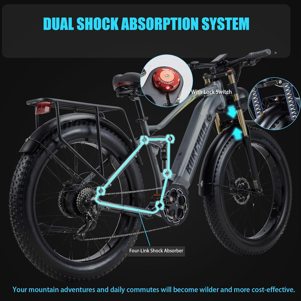 Electric Bike for Adults with 1500W Peak Motor 30 MPH & 65 Miles /130 Miles Long Range Fast E Dirt Bike, 48V 40Ah/20Ah Removable Battery, Full Suspension 26' Fat Tire Mountain Bike