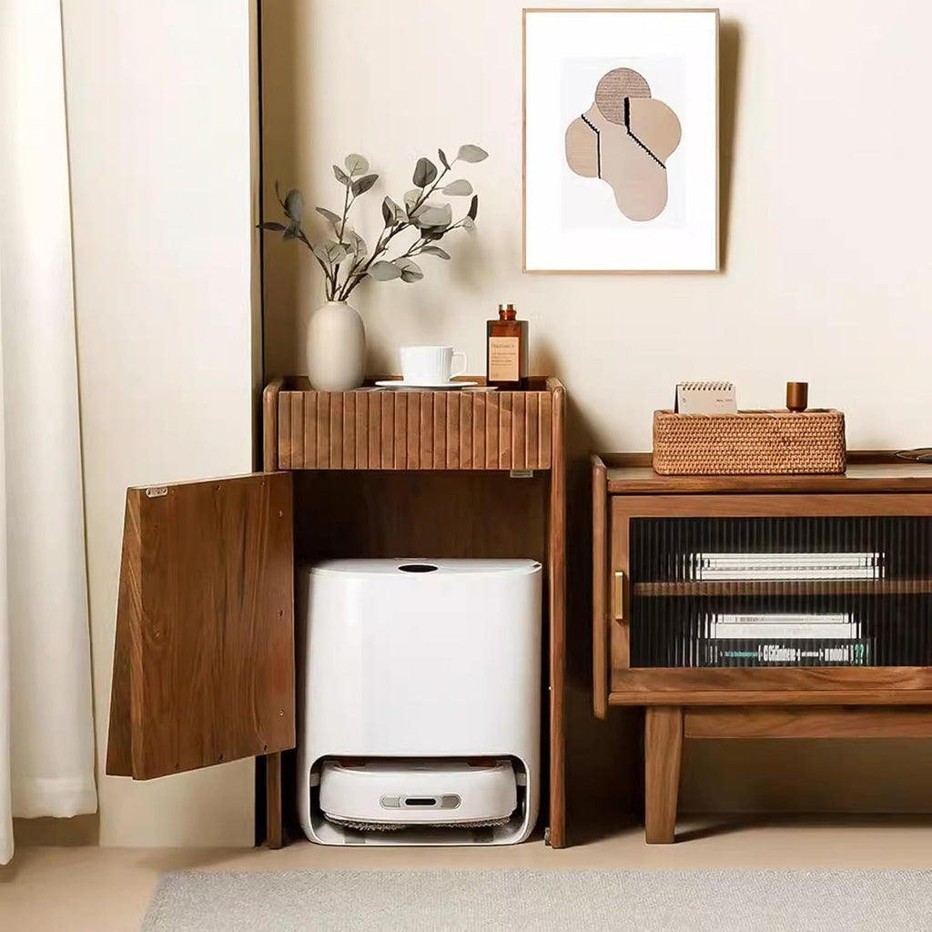 Modern Robot Vacuum Storage Rack Hidden End Side Table, Self-Emptying Sweeper Machine Cabinet Easy to Change Water for Living Room Bedroom
