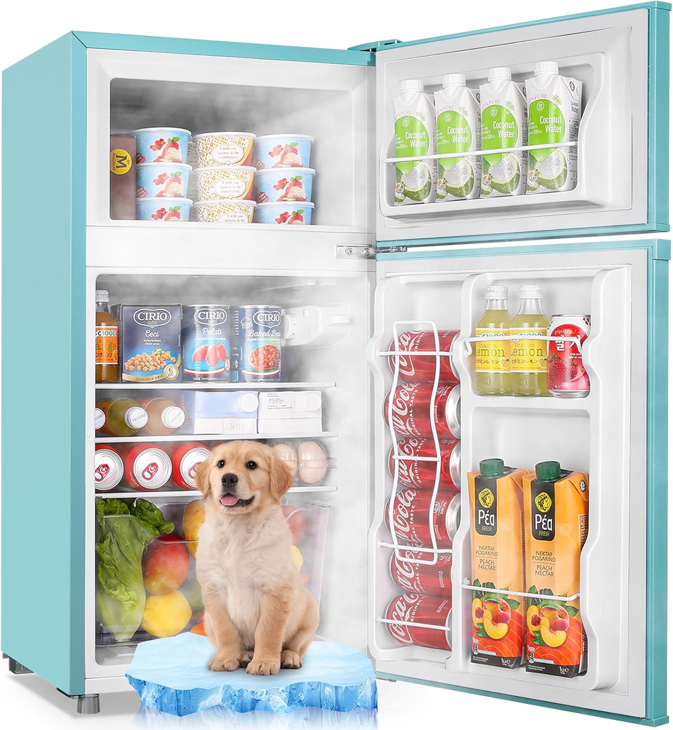 WANAI 3.5 Cu.Ft Mini Fridge With Freezer Compact Refrigerator with Freezer,7 Level Adjustable Thermostat Removable Shelves Small Refrigerator for Office Dorm Apartment Blue