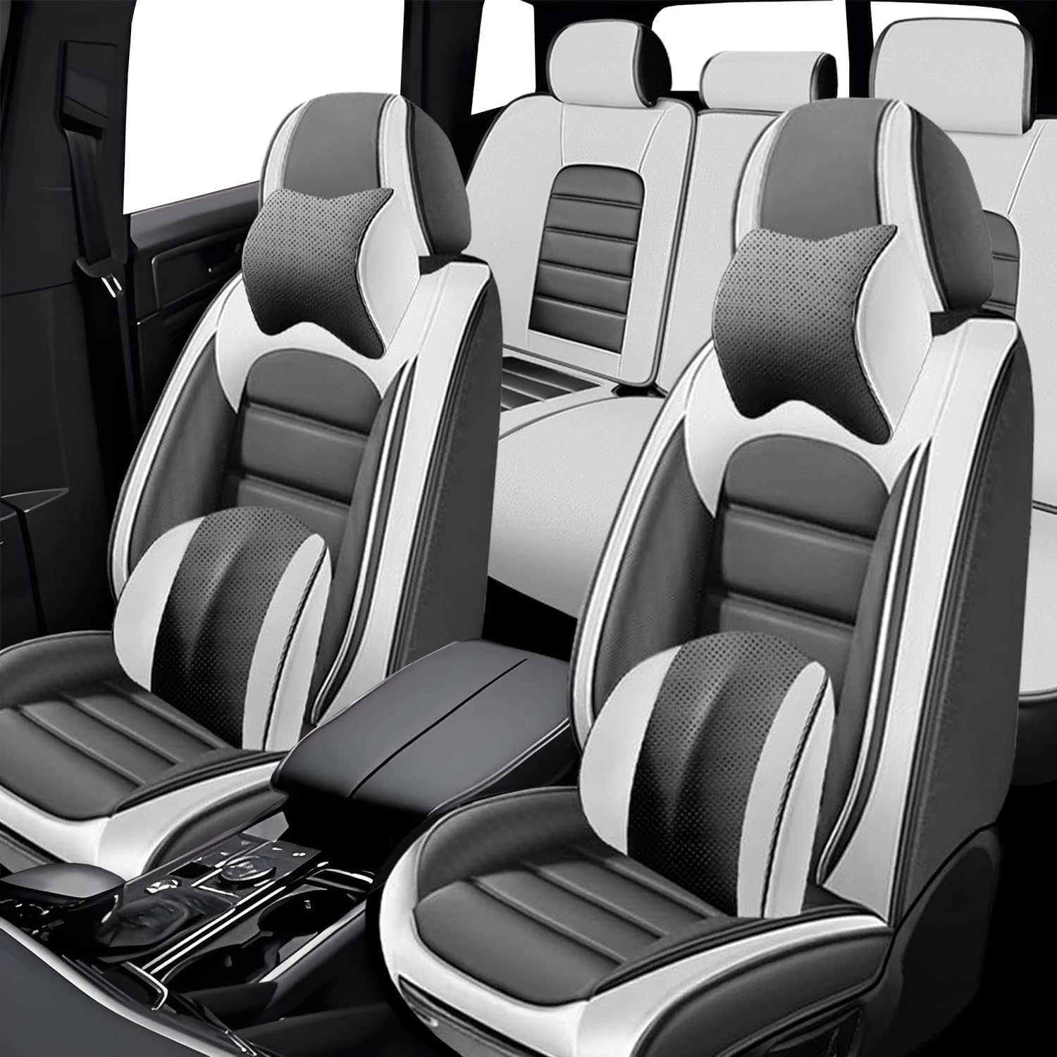 5 Seat Covers for Buick Encore GX 2020-2024 Leather Car Seat Covers Waterproof Anti-Slip Car Seat Protectors Comfort Automotive Seat Covers with Airbag（Luxury,White+Gray）