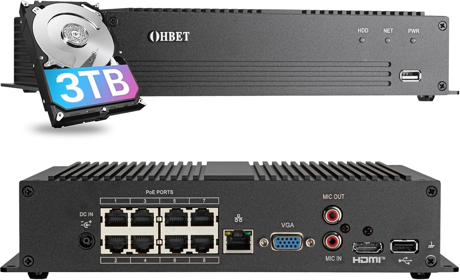 DahuaSecurity Advanced 16Ch 8 PoE Port Digital Video Recorder with 3TB HDD 4K HDMI Output and Smart Surveillance Features NVR for Home Security Camera System (NVR-16ch-8POE-3)