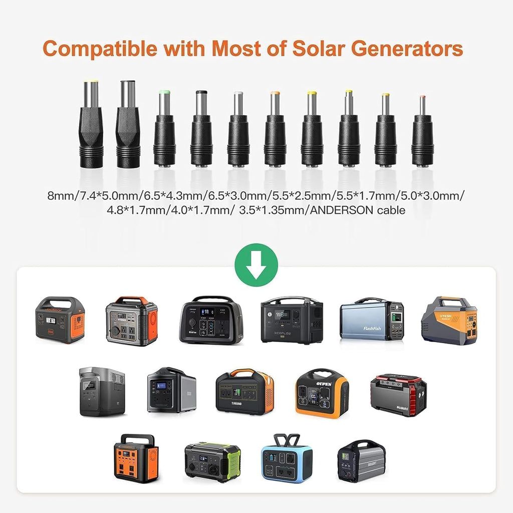 1000W Portable Solar Panel, 72V Foldable Solar Panel 25.8% High Efficiency IP68 Waterproof with 10ft 4-in-1 Cable and 10×DC Adapter for Power Station Camping RV