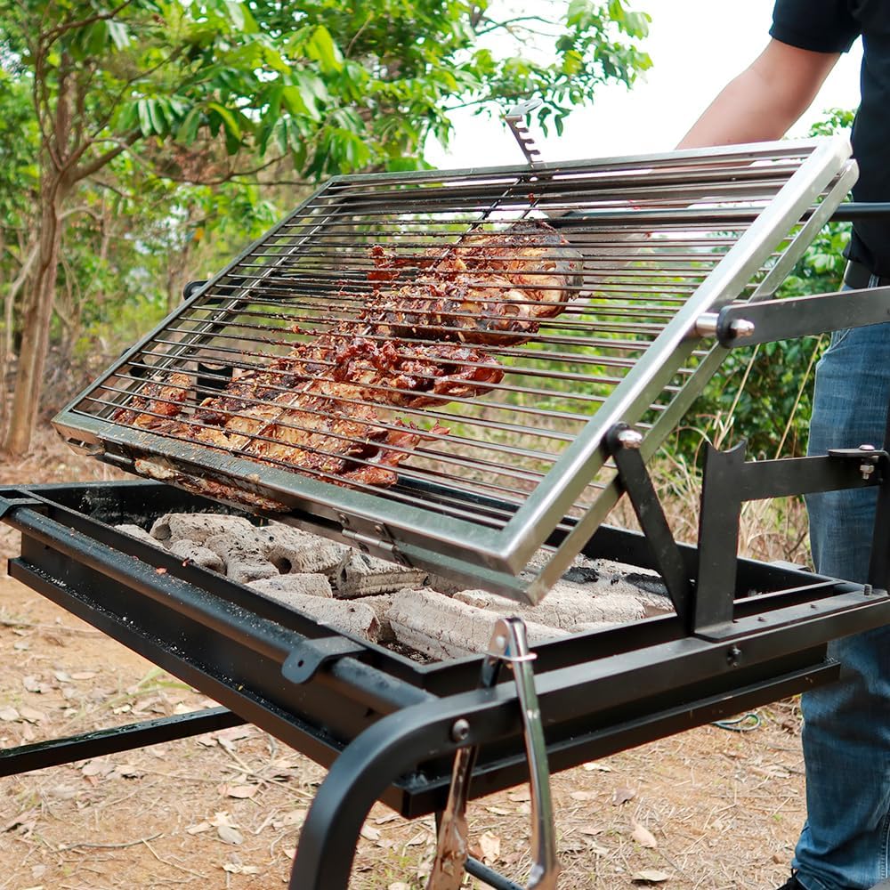 Portable Flip Grill BBQ Grill, Stainless Steel Flipping Barbecue Grill Liftable Charcoal Basin Stainless Steel Rotisserie Grill for Picnics Garden Beach Party