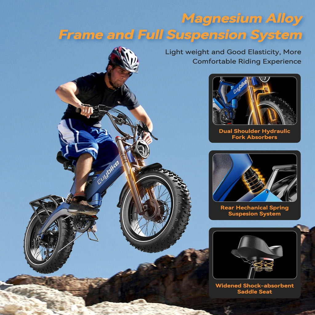 2000W/3000W Peak Motor Electric Bike for Adults, 48V/52V 25AH/30AH Battery Full Suspension Foldable Ebike, 20'x4.0' Fat Tires 35MPH Dirt Bike, 100/120 Miles Hydraulic Brake Magnesium Alloy Motorcycle