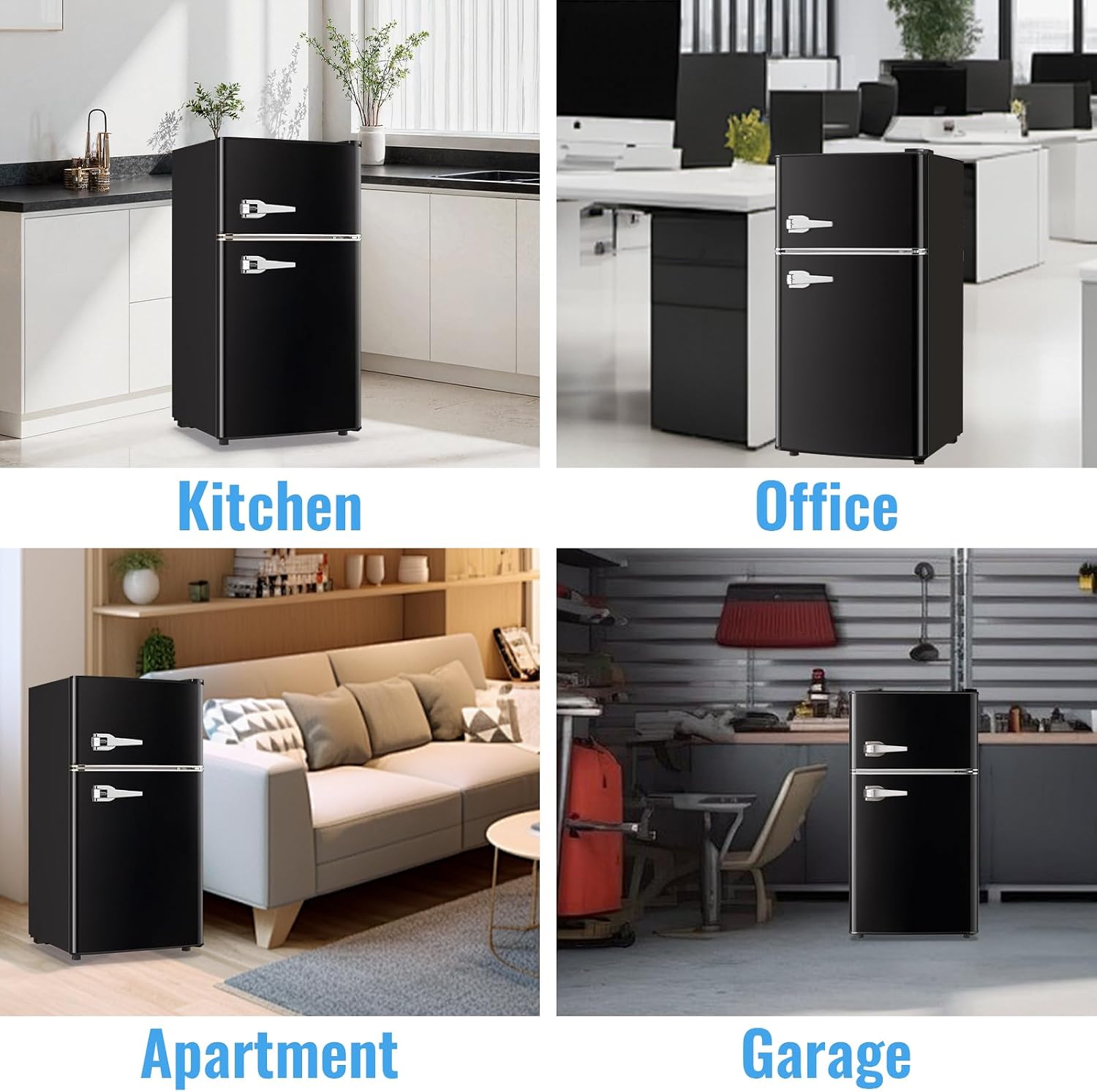 WANAI 3.5 Cu. Ft Mini Fridge with Freezer 2 Doors Small Refrigerator Freezer with Adjustable Thermostat, Shelves for Dorm, Office, Bedroom, Apartment Black