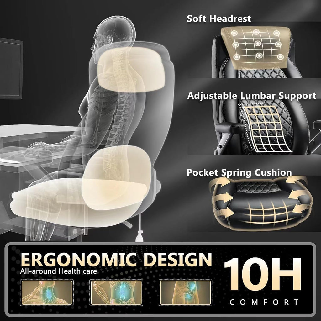 700LBS Large Heavy Duty Office Chair with 5D Flip Arms, Comfy Big and Tall Executive Office Desk Chair with Pocket Spring Cushion, High Back Computer Chair with Lumbar Support,Dual Rubber Wheel