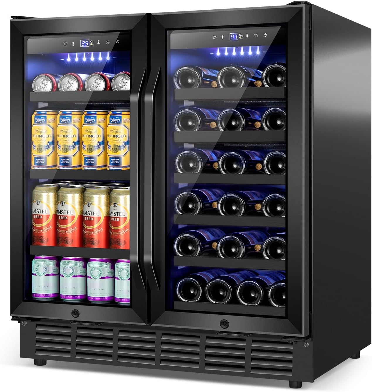 Velivi 30 Inch Wine and Beverage Refrigerator Black- Dual Zone Beverage Fridge Under Counter/Freestanding Drink and Beer Fridge Built-In Home Kitchen Bar or Office