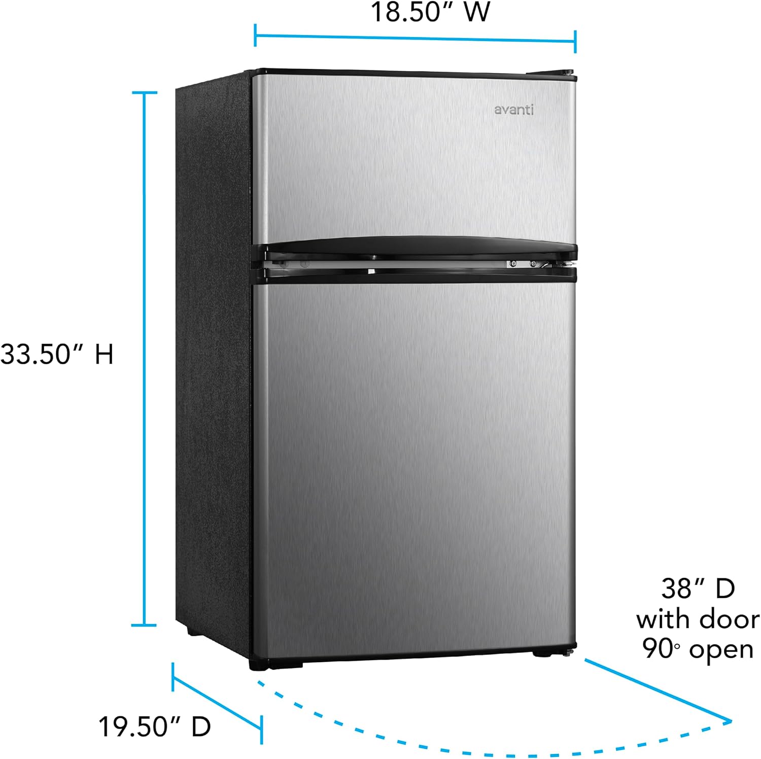 Avanti 3.1 Cu. Ft. Compact Refrigerator with Freezer, Adjustable Glass Shelves, Reversible Door, Automatic Defrost, ENERGY STAR Certified, 3.1 cu.ft., Stainless Steel