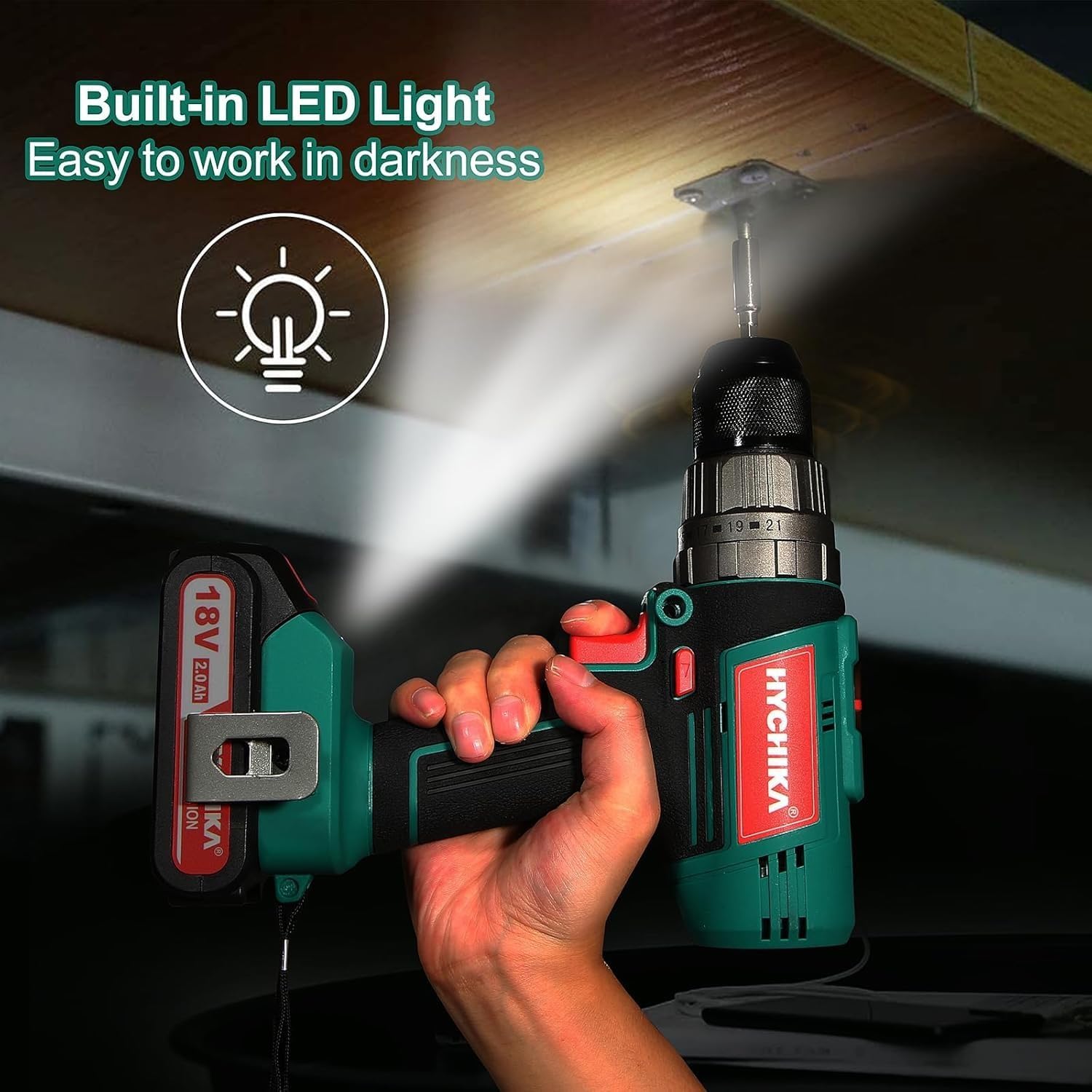 2 Sets of 18V Cordless Hammer Drill Driver, 400 In-lbs Torque Power Drill with Auxiliary Handle, 1/2' Metal Chuck, 2.0Ah Battery, 1H Fast Charger, 21+3 Clutch, LED Light for Drilling Wood Metal Wall