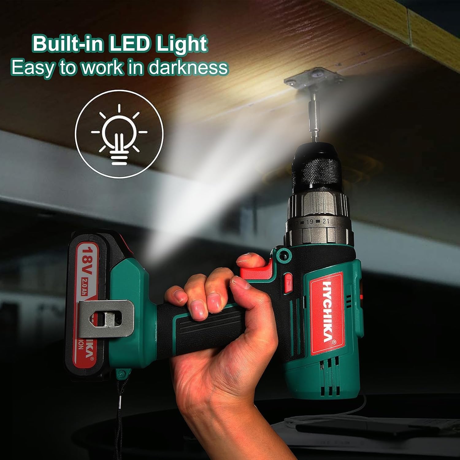 HYCHIKA Cordless Hammer Drill Driver 18V,180W Rotary Tool,2-Tool Power Tool Set Combo Kit