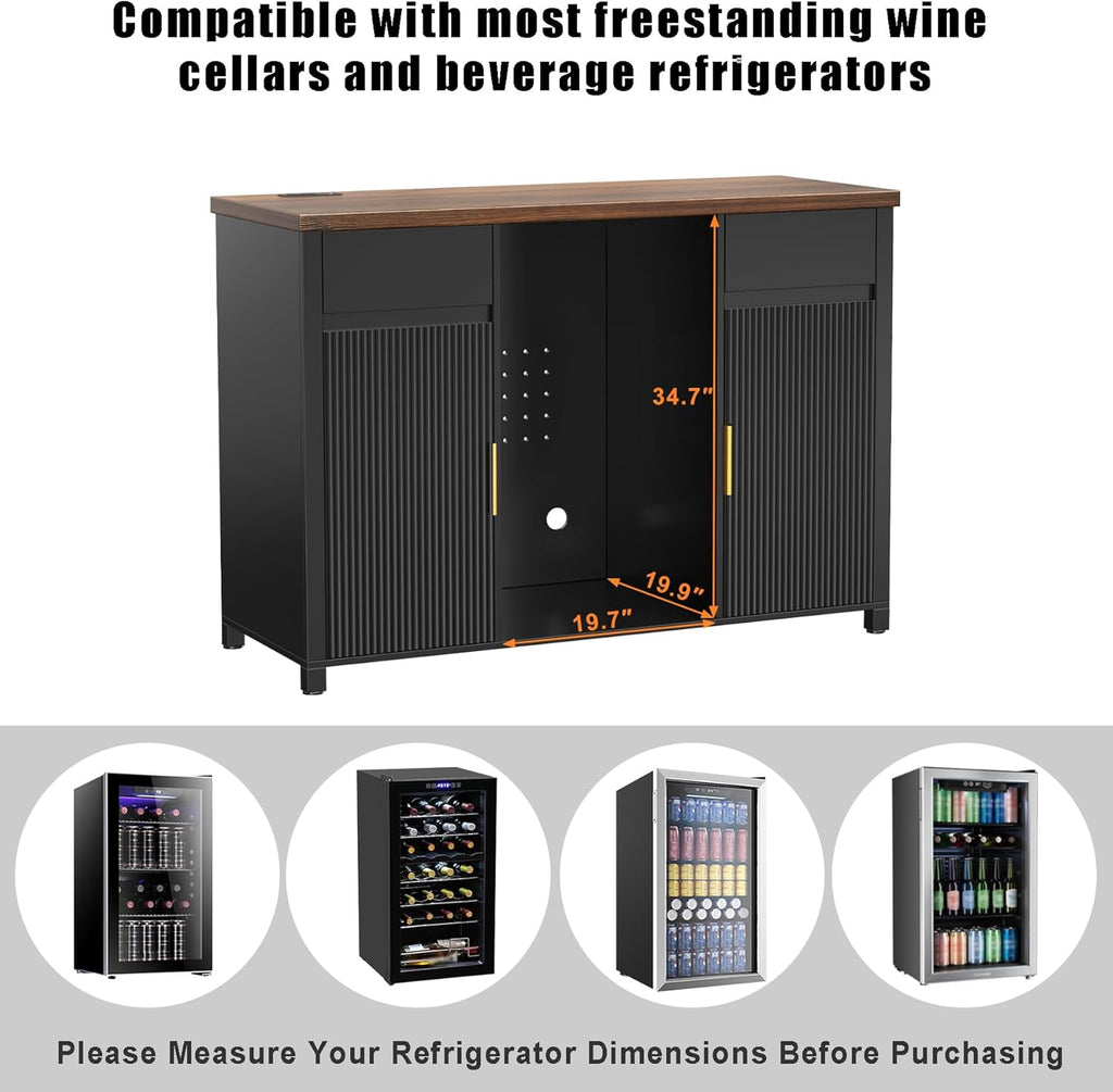 GDLF Large Coffee Bar Cabinet with Fridge Space, Mini Fridge Cabinet with Wine Storage, Buffet Sideboard Table for Home, Fluted Modern Design,53.2' L
