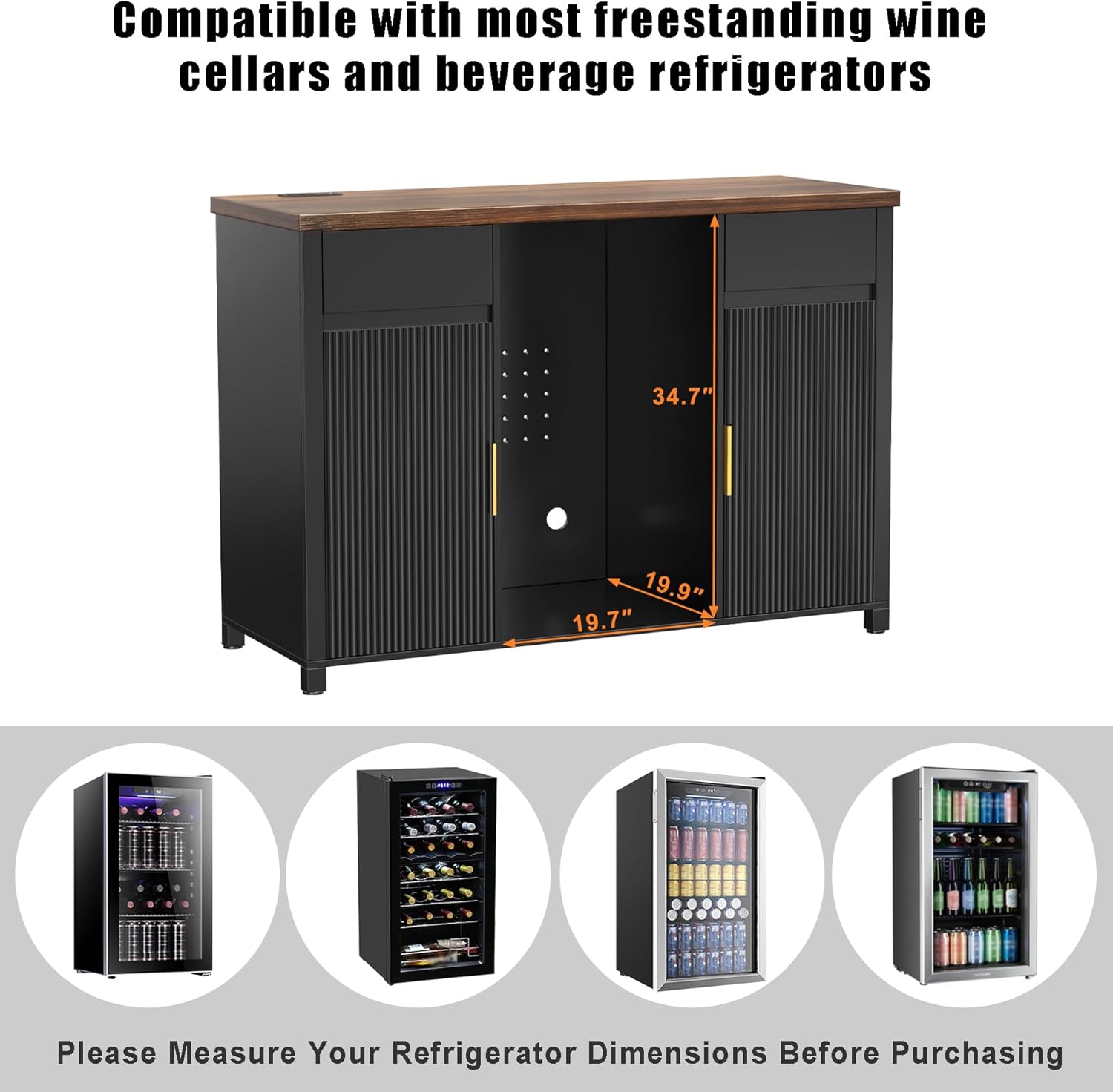 GDLF Large Coffee Bar Cabinet with Fridge Space, Mini Fridge Cabinet with Wine Storage, Buffet Sideboard Table for Home, Fluted Modern Design,53.2' L