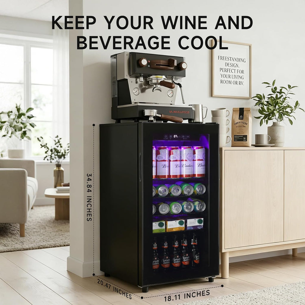 Anypro Mini Fridge 130 Can Beverage Refrigerator Cooler, 3.2 Cu.Ft Drink Fridge for Soda Wine Beer, Beverage Fridge with Glass Door for Home Office Bar, Digital Temperature Control, Adjustable Shelves