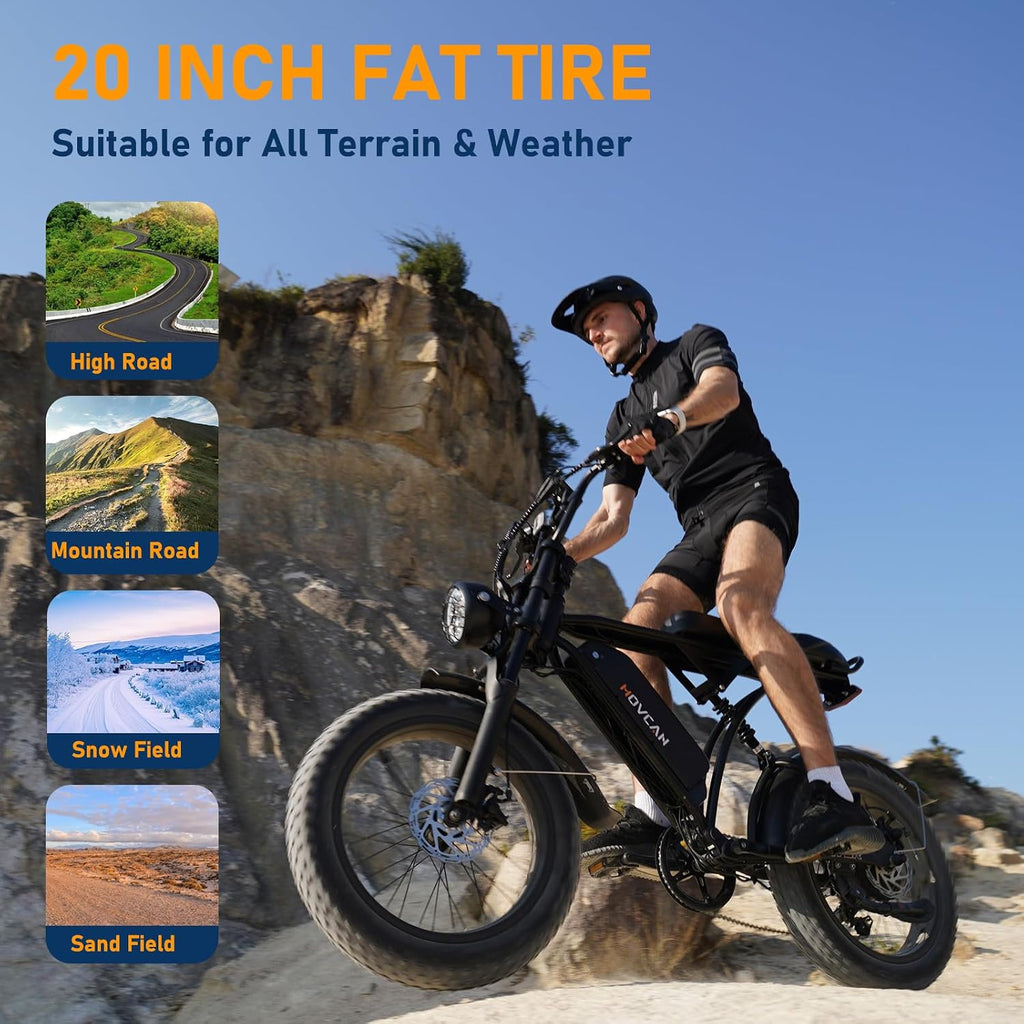 Movcan V60 Series Electric Bike for Adults,1000W/1500W, 30/33MPH,48V 15.6/18.2 Battery,Up to 80Mile Dual Hydraulic Brake,20' Fat Tire,7-Speed Motorcycle Ebike for Commuting/Off-Roading