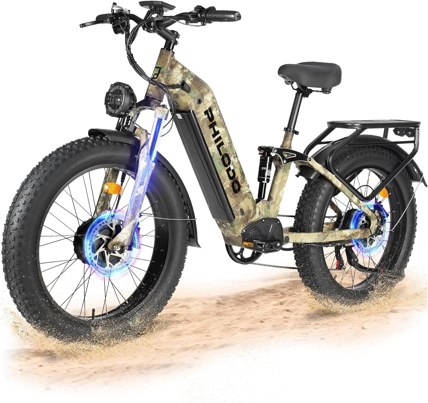 Falcon 60V 32AH Off-Road Electric Bike - 5000W Dual Motor Hunting Ebike, Fat Tire Full Suspension Dirt Bike for Adults, Long Range Snow/Sand Electric Bicycle