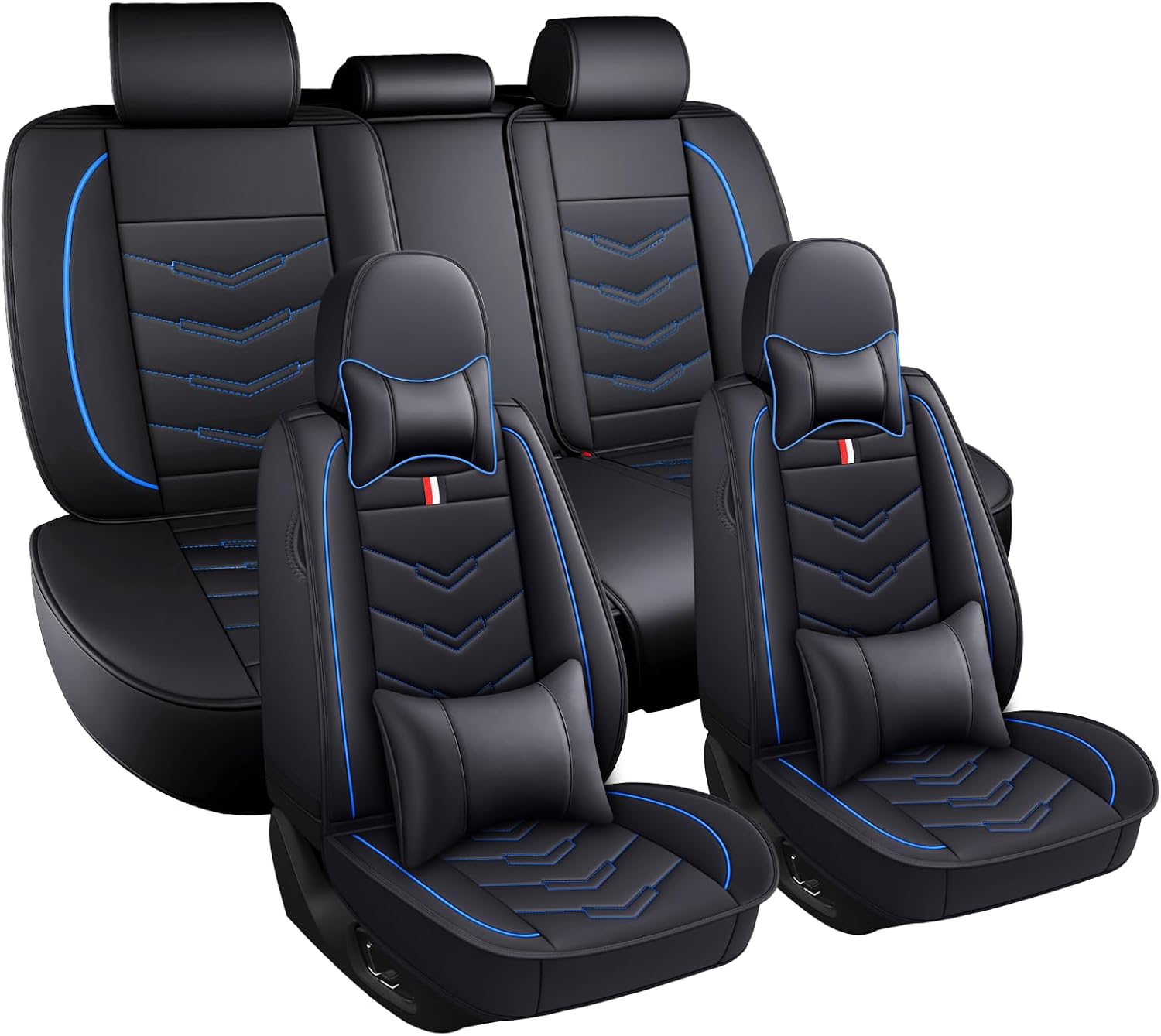 Car Seat Covers Fit for Chevy Suburban 2000-2025, Leather Seat Covers for Car, Waterproof Non-Slip Durable Car Seat Protector(5 Seats with Pillow,Black Blue)