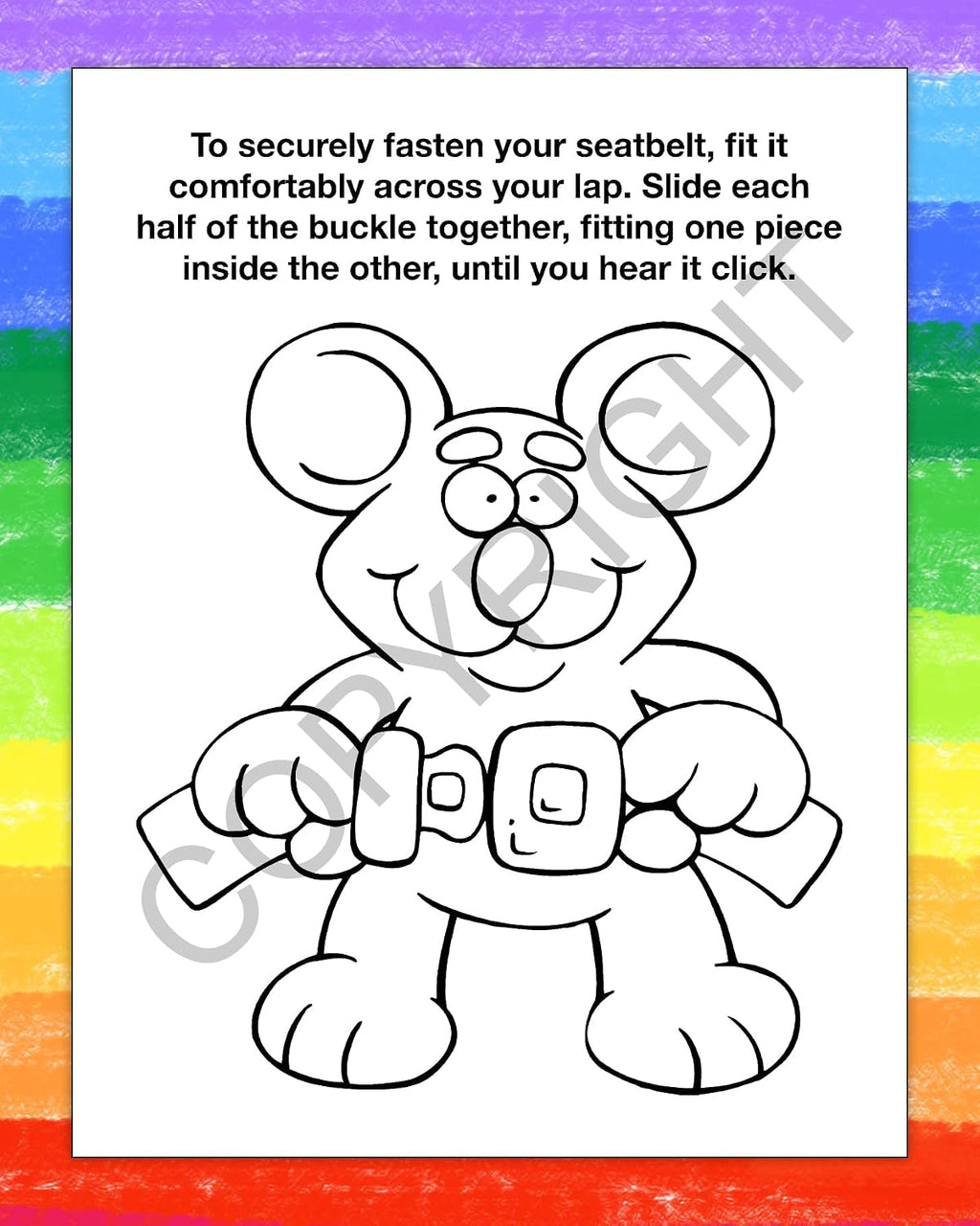ZOCO – Buckle Up, Seat Belt Safety – Custom Coloring & Activity Books (250 Bulk Pack, With Crayons) – Police Car Safety Theme for Kids – Add Your Imprint