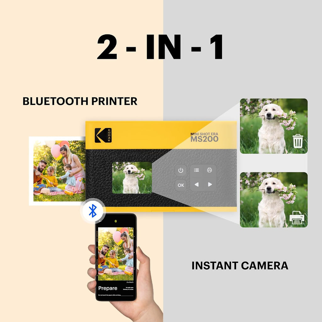 KODAK Mini Shot 2 ERA 2x3' Instant Digital Camera & Photo Printer, 38 Sheets, 2-in-1 Portable Print Camera, Bluetooth Smartphone Printer for iPhone & Android, 4PASS Dye Sublimation, Black