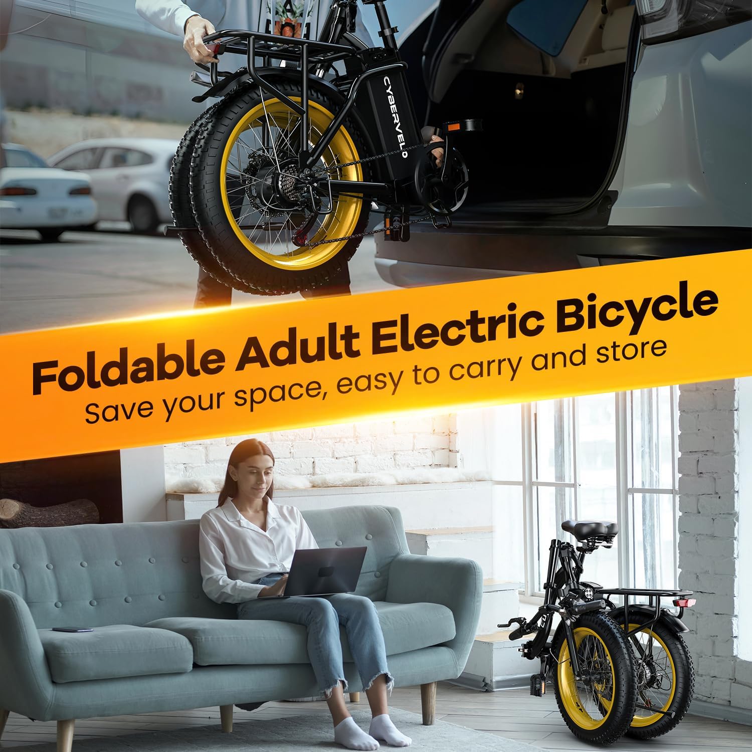 Auloor Foldable Electric Bike for Adults, Peak 1000W Brushless Motor 70Miles City Commuter Ebike, 48V 20AH Lithium Battery, 20' Fat Tire 7-Speed E-Bicycle with Front Suspension Colourful LCD Display