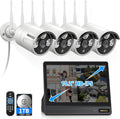 (2026 New) Wireless Security Camera System, 10CH 10'' IPS Monitor NVR with 4 x 3MP WiFi Cameras & 1TB HDD, Dual Band 2.4/5.8G, Dual Antennas, Audio, IP67, No Monthly Fee