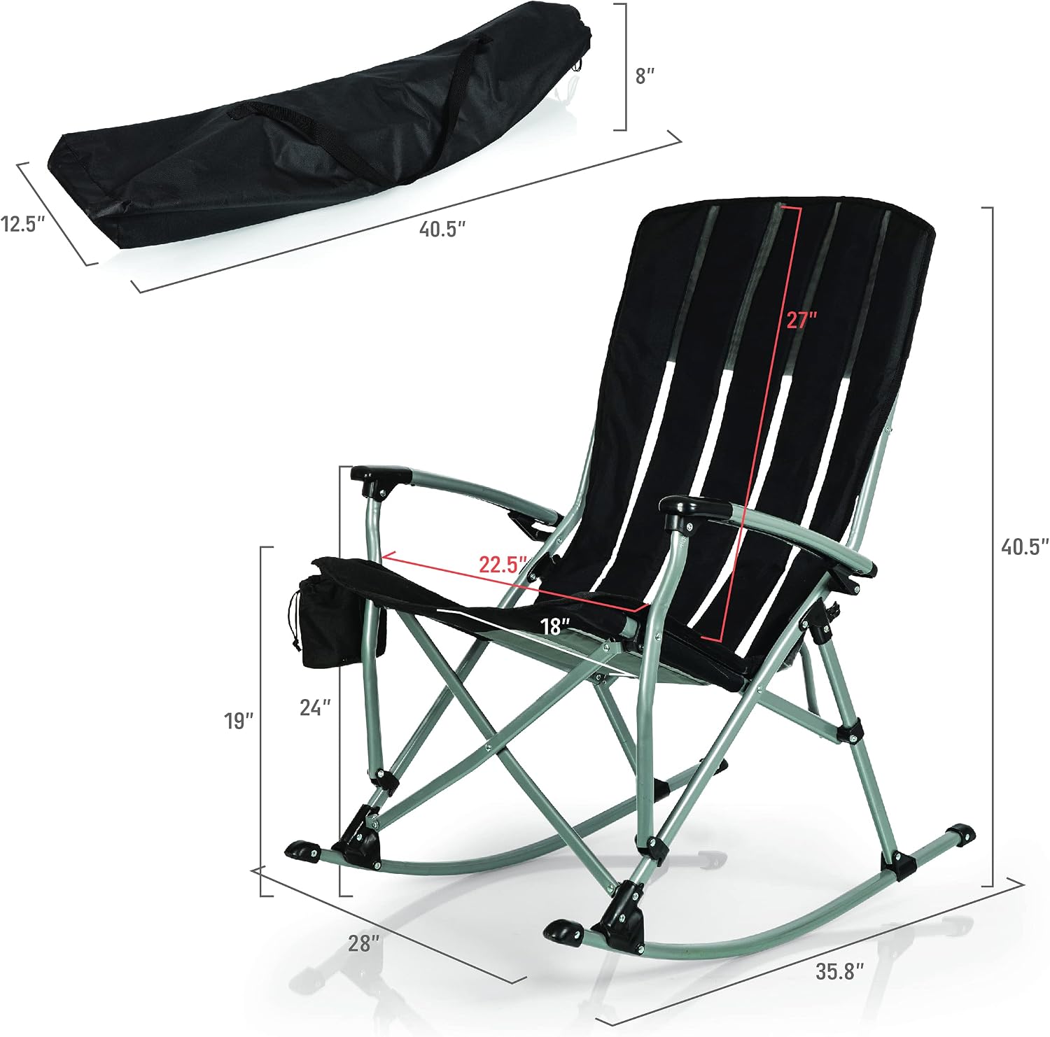 Picnic TIME NCAA Unisex-Adult NCAA Outdoor Rocking Camp Chair, XL Heavy Duty Camping Chair for Adults