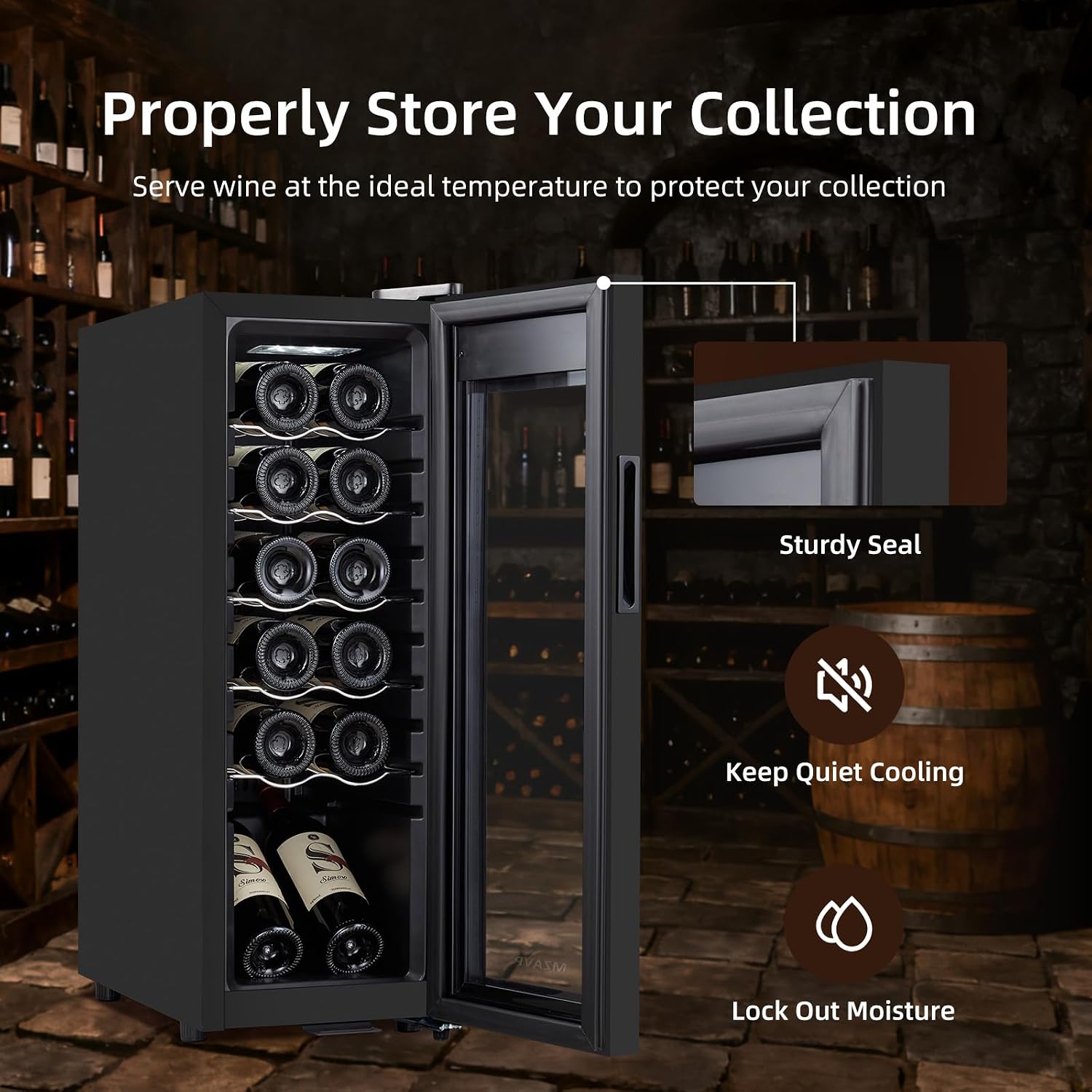 Mini Wine Fridge, 12 Bottle Compressor Wine Cooler Refrigerator, Freestanding Wine Cellar For Red&White Wine, Digital Temperature Control, Removable Shelves, Glass Door