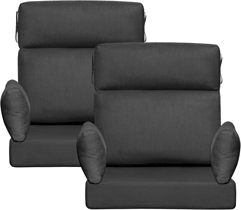 Sunbrella Outdoor High Back Chair Cushion, 2 Pack 48 x 24 inches Patio Chair Cushions Water Repellent Rocking Cushions Indoor Furniture Seat Pad with 2 Pillows, Spectrum Carbon