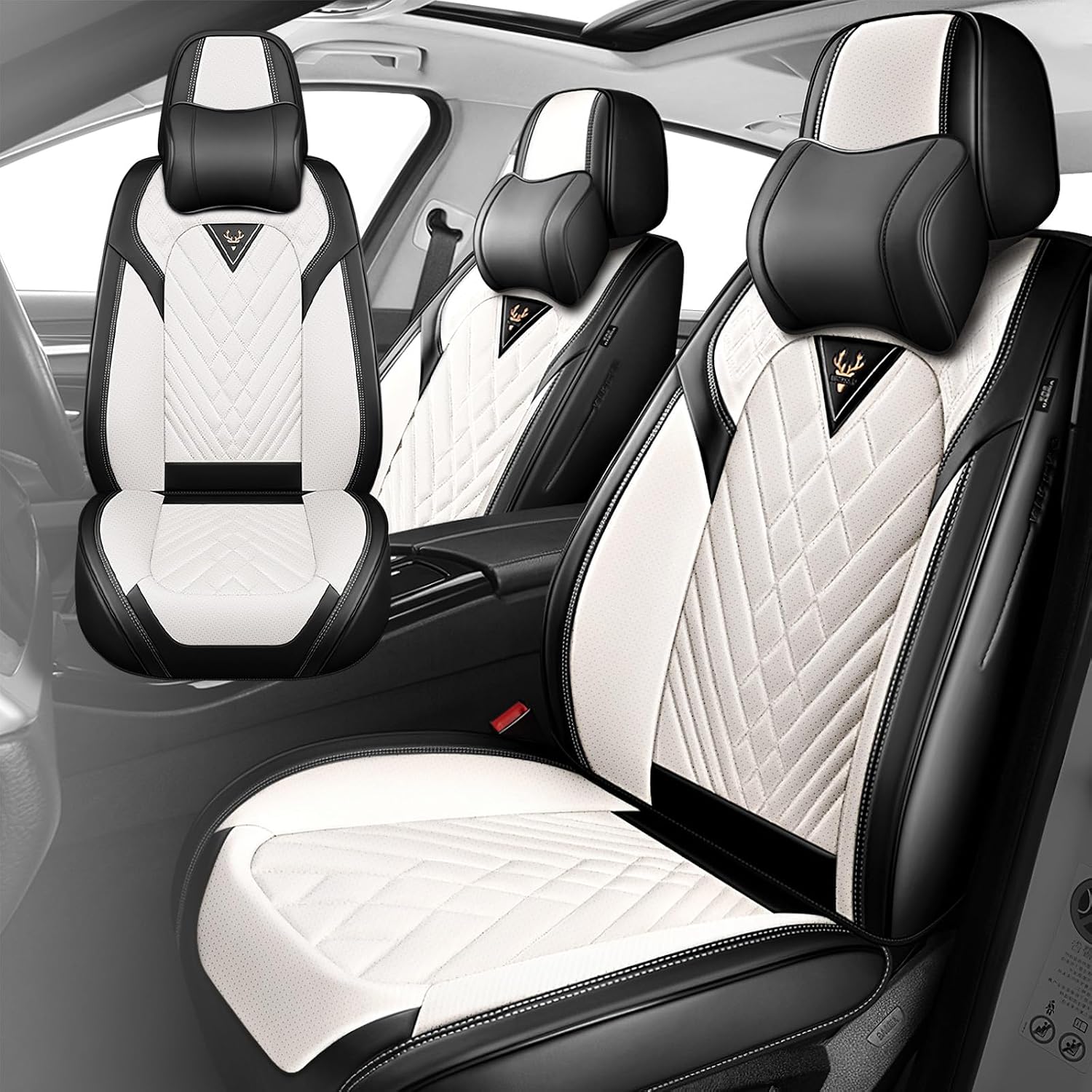 Fit for Honda Odyssey 2000-2026 Seat Covers, Fashion Sport Seat Cover with Waterproof Leather, Airbag Safe Design Seat Protector (2 Front Seat Luxury, Black White)