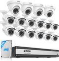 ZOSI H.265+ 1080p 16 Channel Security Camera System with AI Human Vehicle Detect, 16 x 2MP Weatherproof Surveillance CCTV Bullet Dome Camera Outdoor Indoor, 80ft Night Vision, Remote Access, 2TB HDD