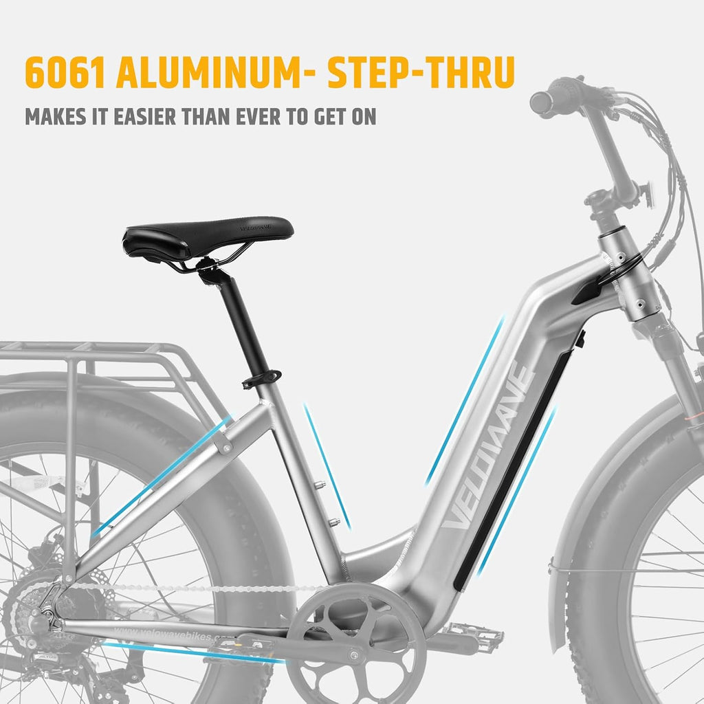 VELOWAVE Electric Bike 26' Fat Tire Ebike Peak 1200W Motor Electric Bike for Adults with 47.97V 14.4AH Removable LG Cell Battery Step-Thru E Bike up to 32MPH UL 2849 Certified with Lock& Bell