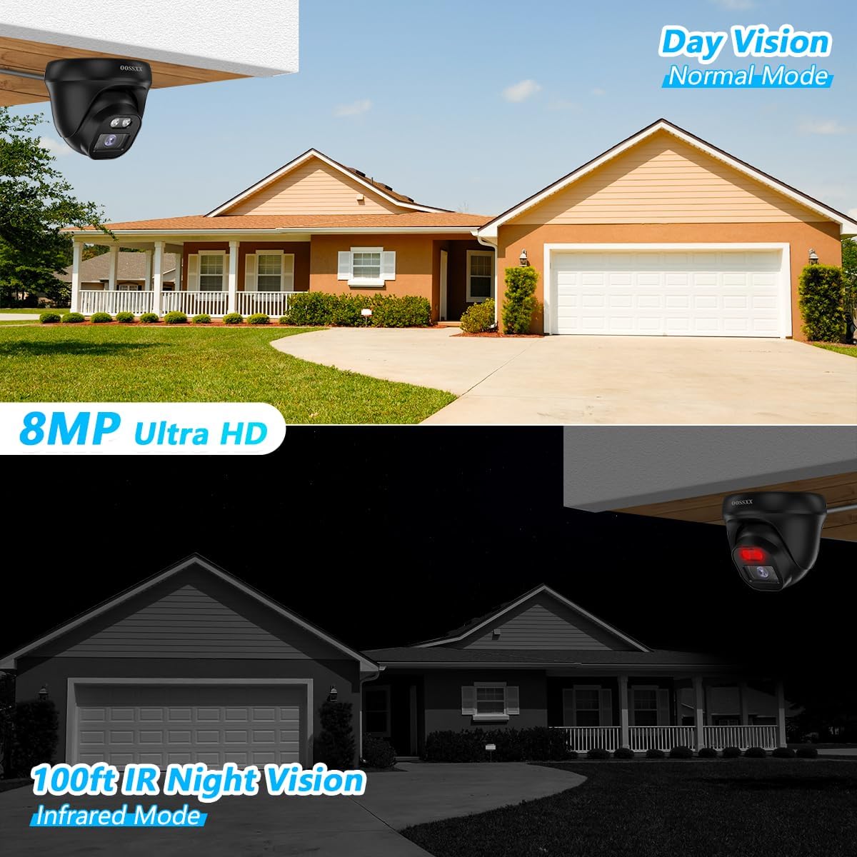 OOSSXX (2026 Update) 4K PoE Security Camera System, 4 Wired Dome Cameras Outdoor Indoor, 130° Wide Angle, 8CH NVR with 3TB HDD, Built-in Mic, Free App Remote Access, No Monthly Fee, 90 Days Recording