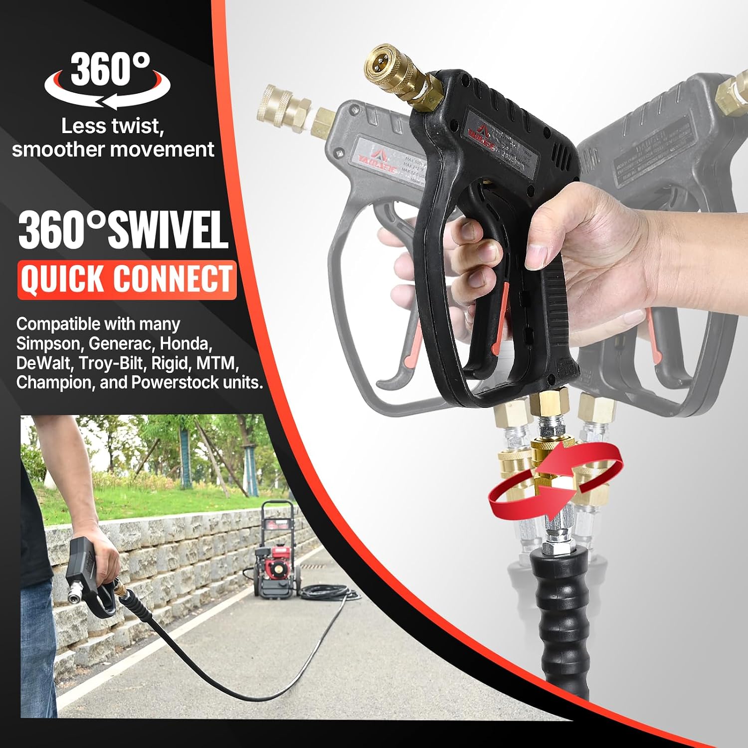 YAMATIC 3/8' Pressure Washer Hose 100 FT,4000 PSI Steel Wire Braided with 360 ° Swivel 3/8' Quick Connect, Rated 212°F Hot/Cold Water, Steel Braided Rubber Hose for Professional Gas Cleaning