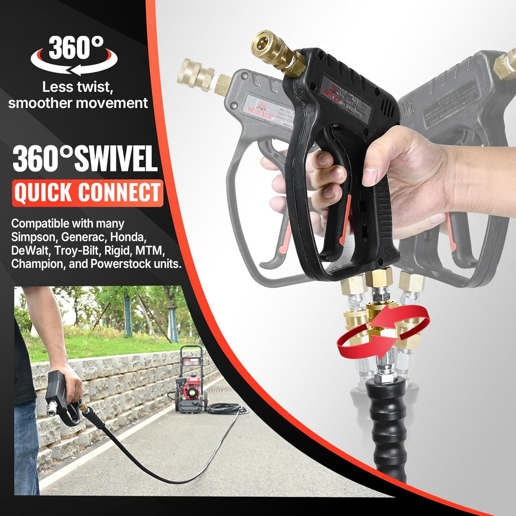 YAMATIC 3/8 Pressure Washer Hose 125 FT 3/8', 4000 PSI Hot Water Power Washer Hose, 360° Swivel 3/8' Quick Connect, Heavy Duty Rubber Hose for Simpson Honda DeWalt Generac Troy-Bilt
