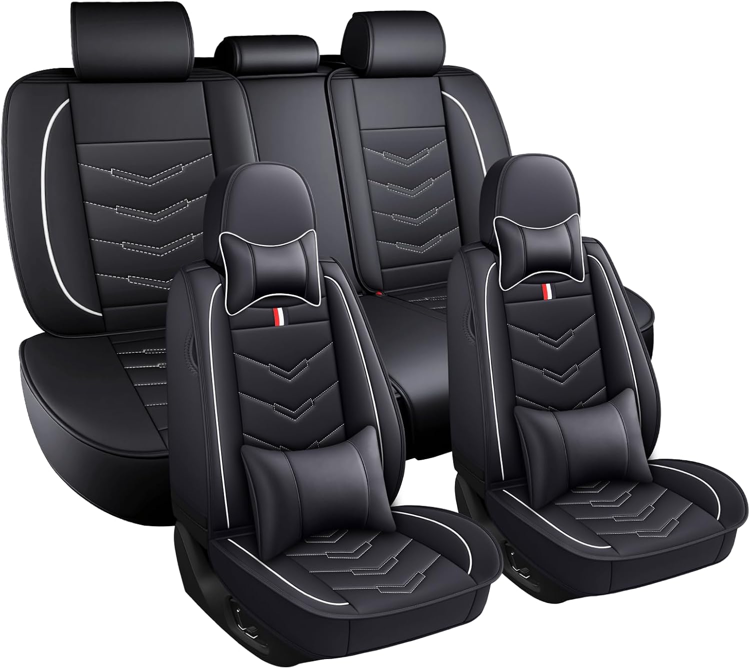 Car Seat Covers Fit for GMC Acadia 2007-2025, Leather Seat Covers for Car, Waterproof Non-Slip Durable Car Seat Protector(5 Seats with Pillow,Black White)