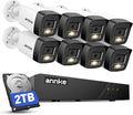 ANNKE H500 3K 5MP Poe Security Camera System, 8CH H.265+ NVR with 2TB HDD, 8pcs Wired Outdoor Bullet IP Camera with Red & Blue Light and Audio Alarm, Human/Vehicle Detection, Two-Way Audio, IP67