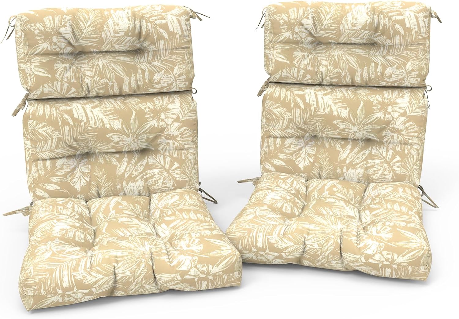 Outdoor High Back Patio Chair Cushions, Fade Resistant & Waterproof Tufted Seat and Back Cushions for Patio Furniture, Patio Chair Cushions 44x22 Inch, Set of 2, Tropical Leaf Oat