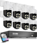 ZOSI 8CH (16CH Expandable) 4K PoE Security Camera System with AI Face Person Vehicle Detection, 8 x 5MP 3K Outdoor Auto Tracking PT PoE IP Camera with Floodlights, 5X Digital Zoom, 8CH NVR, 2TB HDD
