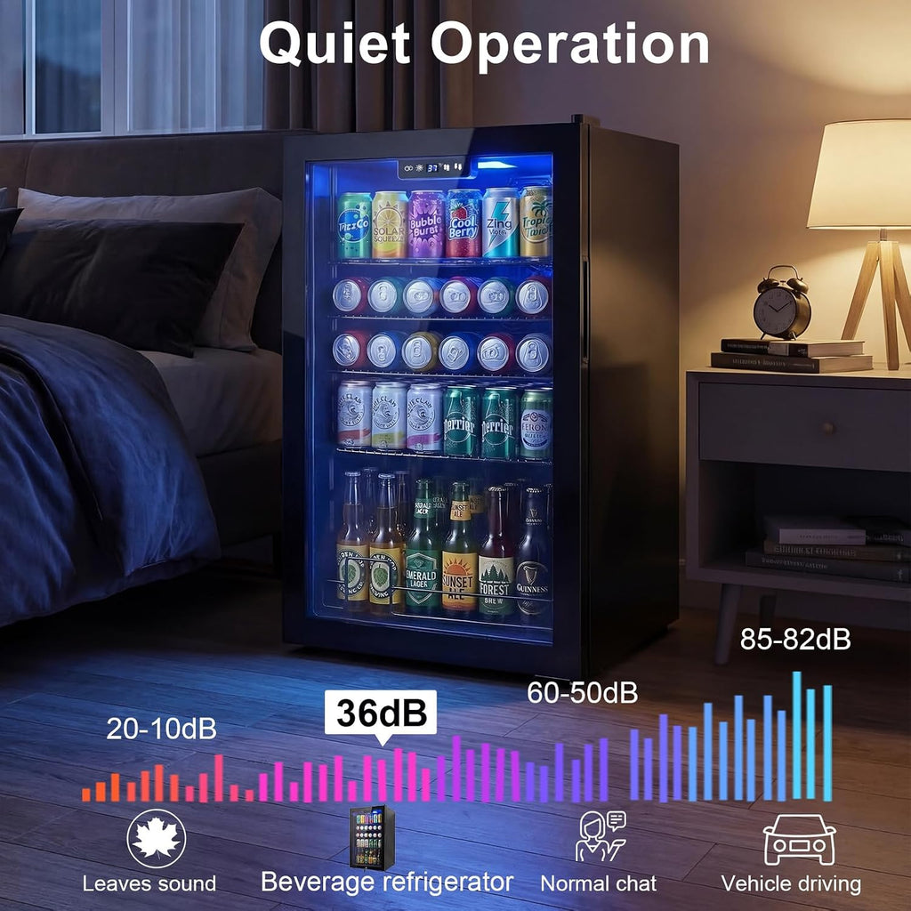 20 Inch Beverage Refrigerator, Mini Fridge with Glass Door for Soda Beer–130 Can Small Fridge for Home Office Bar, 3.4 Cu.Ft Drink Cooler with Reversible Door, Digital Temperature Control,Black