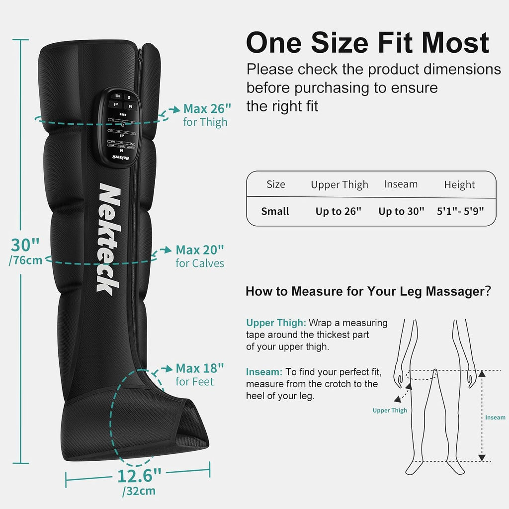 Nekteck Cordless Air Compression Leg Massager with 6 Modes & 4 Intensities, Foot and Leg Massager for Circulation Improvement & Muscle Recovery, Gifts for Mom, Dad, Athletes (Dual Unit)-Small