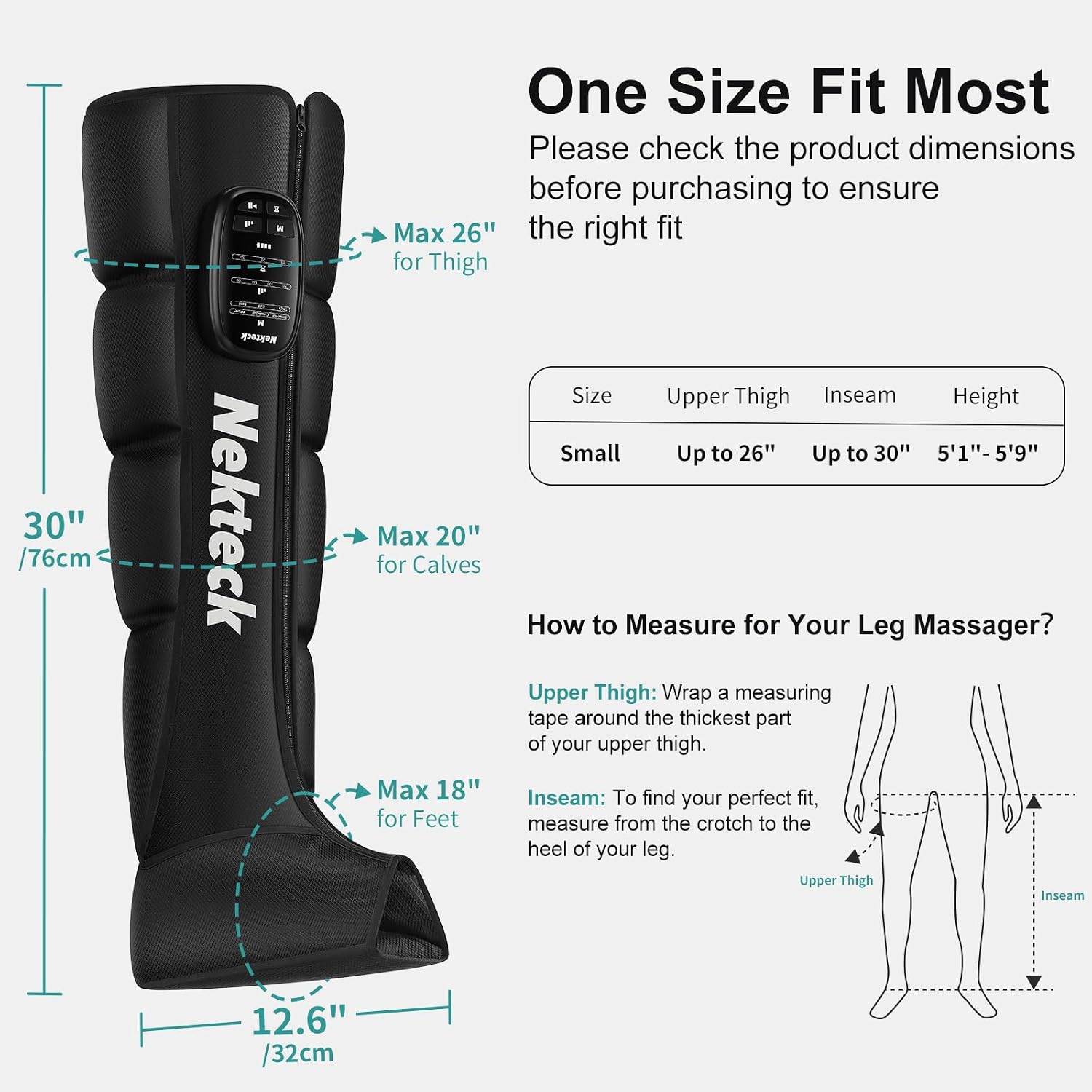 Nekteck Cordless Air Compression Leg Massager with 6 Modes & 4 Intensities, Foot and Leg Massager for Circulation Improvement & Muscle Recovery, Gifts for Mom, Dad, Athletes (Dual Unit)-Small