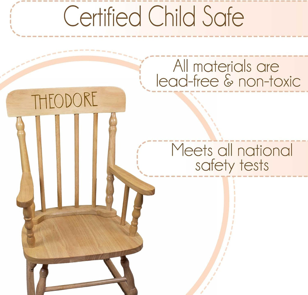 My Bambino Childrens Personalized Rocking Chair Natural Wood Engraved with Toddler Name Baby Gift