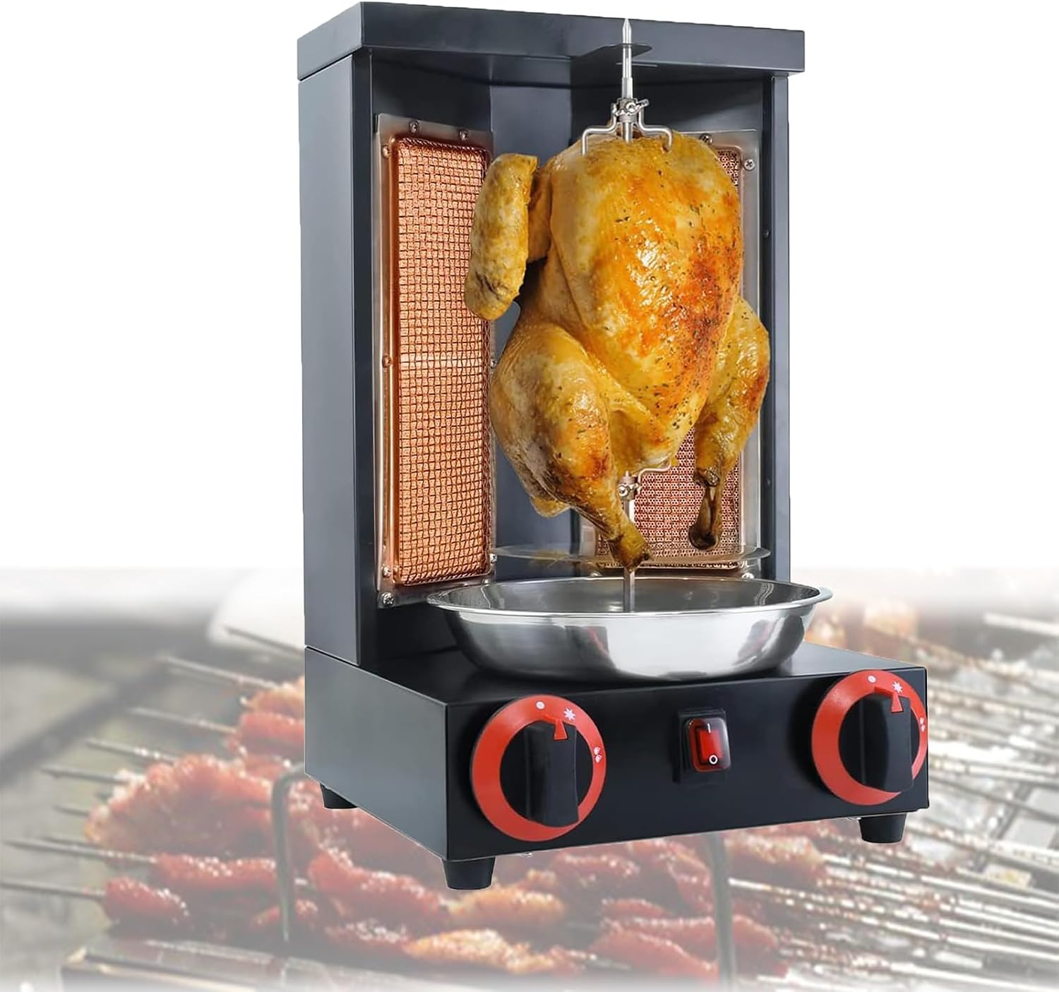 Gas Barbecue Grill, Stainless Steel Gas Kebab Grill Machine,Adjustable Temperature,360° Rotating Heating,Removable for Cleaning,for Restaurant Home Kitchen,Black-M