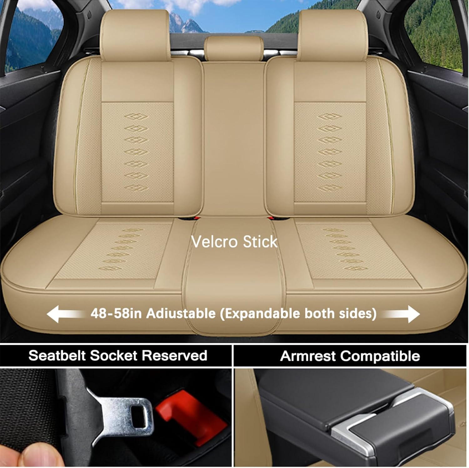 Leather Seat Covers for Jaguar XJ8 2000-2008,Premium Car Seat Covers Full Set,Waterproof Car Seat Protectors with Airbag,Comfort Interior Cover Seats for Cars(Beige)