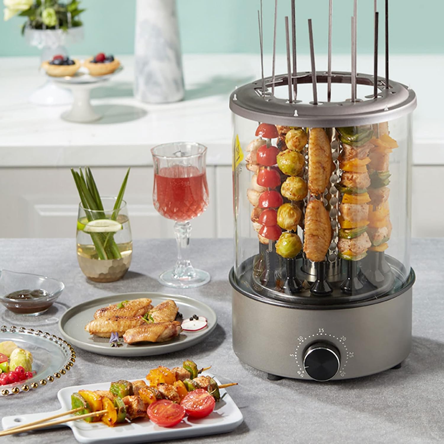 0 Outdoor Vertical Rotisserie Oven 1100W, Electric Smokeless BBQ Grill, Rotisserie Shawarma Machine for Home Use Infrared Roaster Oven