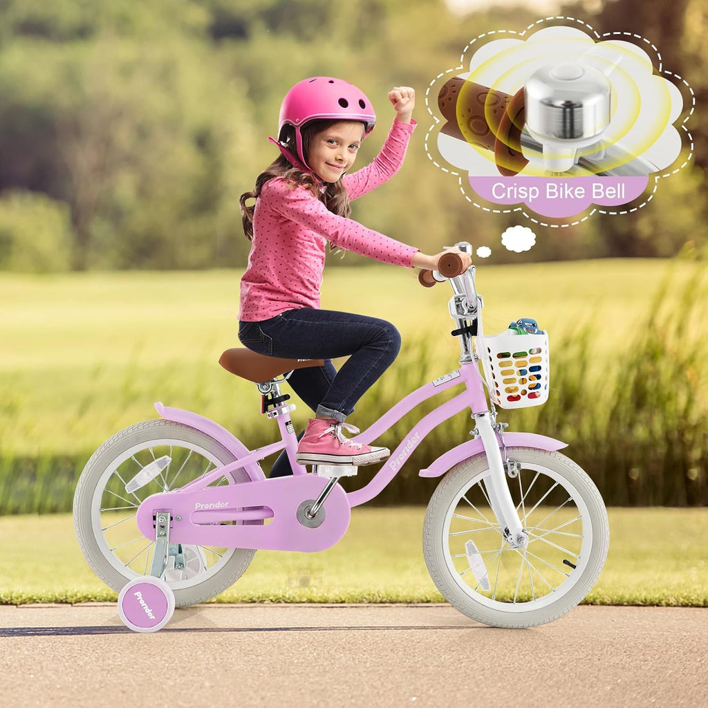 BABY JOY Kids Bike, 12 14 16 18 20 Inch Boys Girls Bike w/Adjustable Seat, Removable Basket, Handbrake & Coaster Brake, Training Wheels or Kickstand, Kids Bicycle with Multi-Color