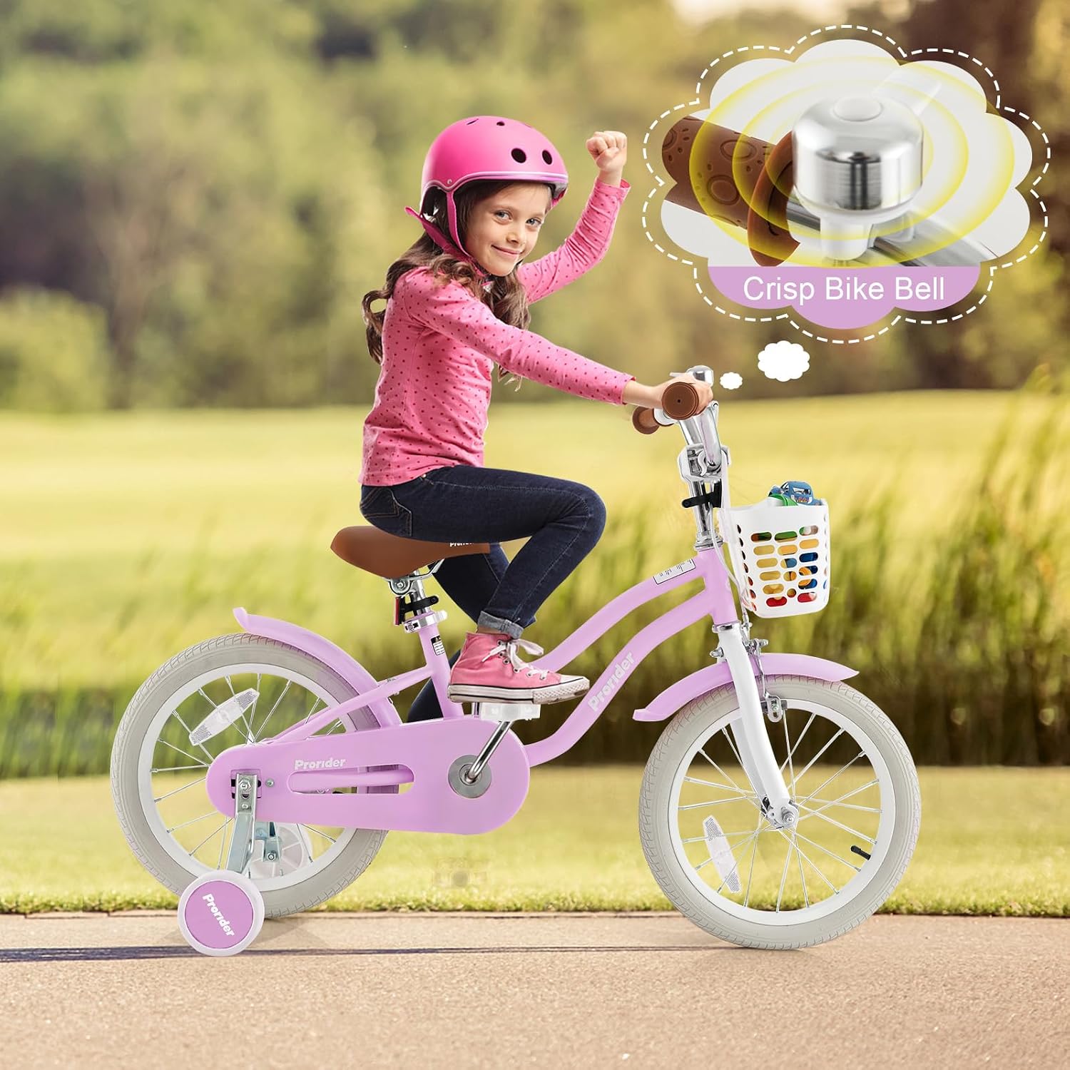 BABY JOY Kids Bike, 12 14 16 18 20 Inch Boys Girls Bike w/Adjustable Seat, Removable Basket, Handbrake & Coaster Brake, Training Wheels or Kickstand, Kids Bicycle with Multi-Color