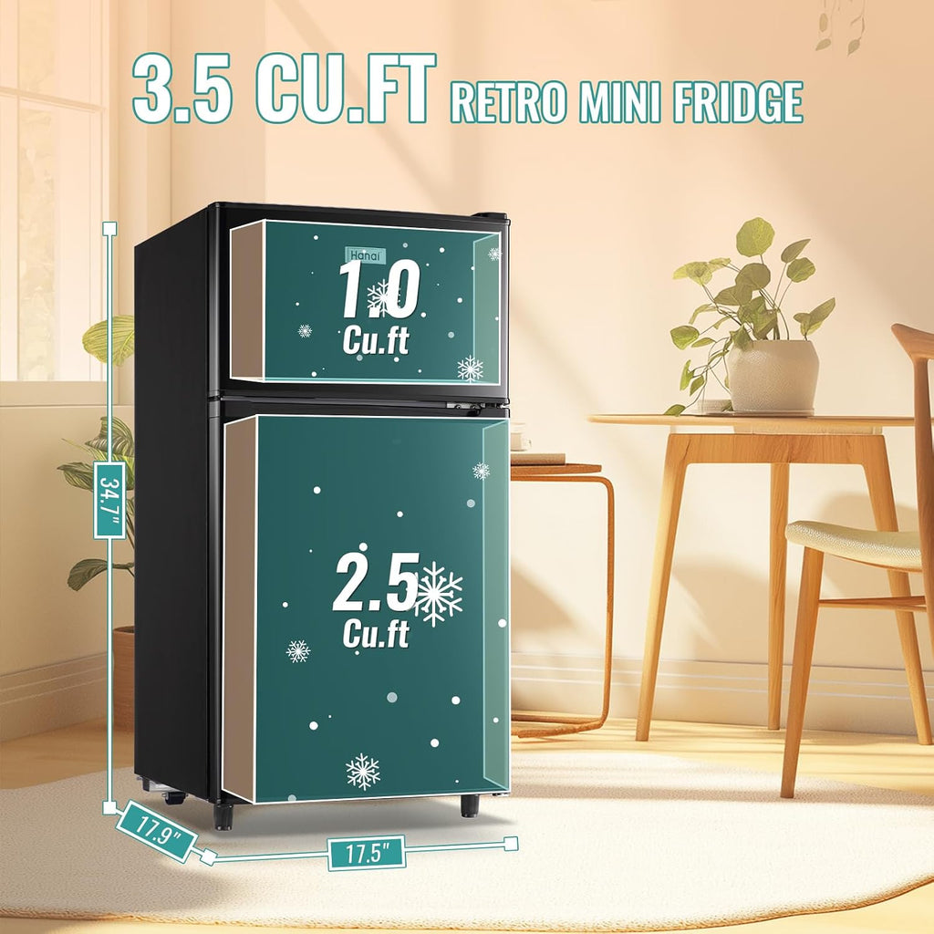WANAI 3.5 Cu.Ft Mini Fridge Compact Refrigerator with Freezer, 7 Level Adjustable Thermostat Removable Shelves Small Refrigerator for Office Dorm Apartment Matte Black